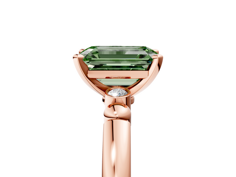 Rose gold Fancy Green Emerald  Solitaire Beaded Band with Four-Prong Setting_49