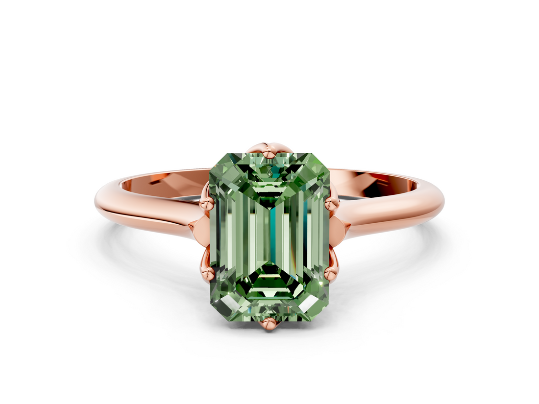Rose gold Fancy Green Emerald  Solitaire Cathedral Diamond Ring with Six-Prong Setting_16