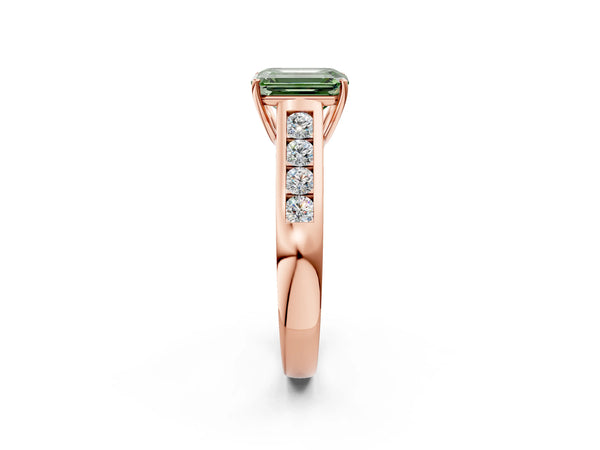 Rose gold Fancy Green Emerald  Solitaire Channel-Set Diamond Engagement Ring with Four-Prong Setting
