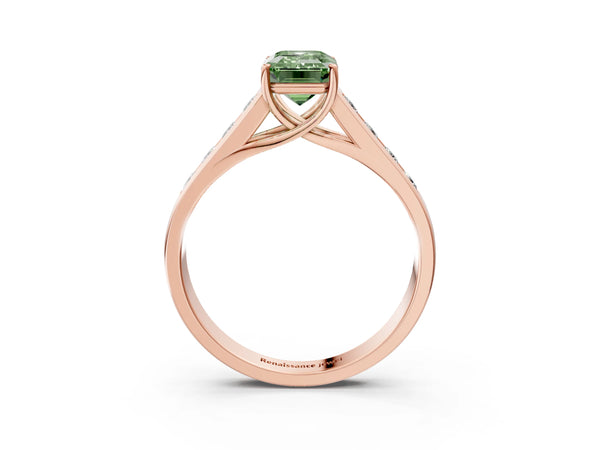 Rose gold Fancy Green Emerald  Solitaire Channel-Set Diamond Engagement Ring with Four-Prong Setting