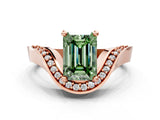 Rose gold Fancy Green Emerald  Solitaire Diamond Engagement Ring with Pave Band and Four-Prong Setting 1