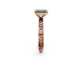 Rose gold Fancy Green Emerald  Solitaire Diamond Engagement Ring with XO Engraved Band and Four-Prong Setting 3