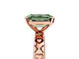 Rose gold Fancy Green Emerald  Solitaire Diamond Engagement Ring with XO Engraved Band and Four-Prong Setting