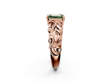 Rose gold Fancy Green Emerald  Solitaire Diamond Leaf Vine Band with Prong Setting_30