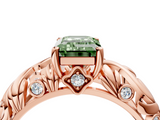 Rose gold Fancy Green Emerald  Solitaire Diamond Leaf Vine Band with Prong Setting_32