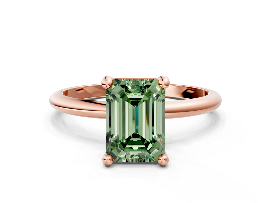 Rose gold Fancy Green Emerald  Solitaire Diamond Ring with 4-Prong Setting on a Classic Band_3