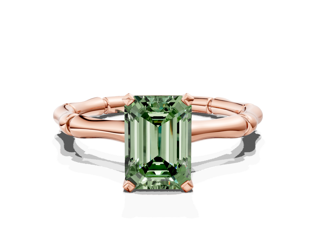 Rose gold Fancy Green Emerald  Solitaire Diamond Ring with Bamboo Band and Four-Prong Setting_54