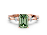 Rose gold Fancy Green Emerald  Solitaire Diamond Ring with Bezel Set Side Stones and Prong Setting_3