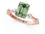 Rose gold Fancy Green Emerald  Solitaire Diamond Ring with Bezel Set Side Stones and Prong Setting_4