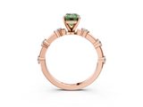 Rose gold Fancy Green Emerald  Solitaire Diamond Ring with Bezel Set Side Stones and Prong Setting_6