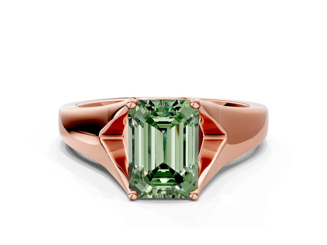 Rose gold Fancy Green Emerald  Solitaire Diamond Ring with Cathedral Band and Four-Prong Setting_66