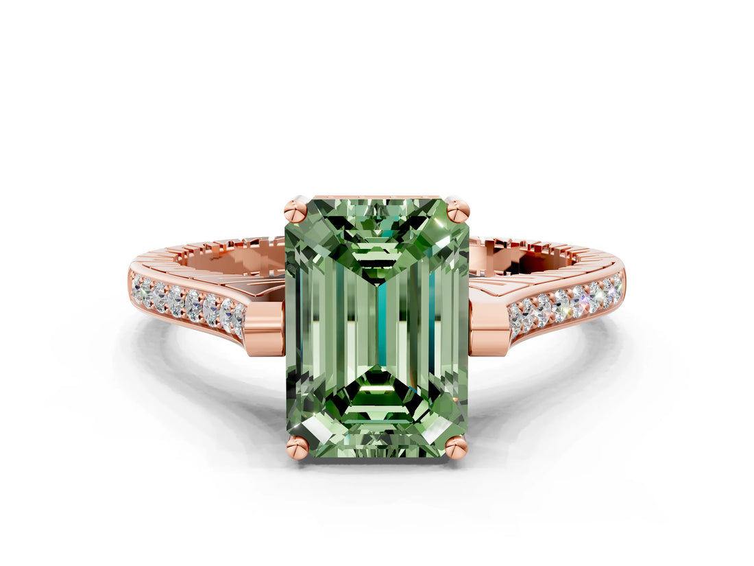 Rose gold Fancy Green Emerald  Solitaire Diamond Ring with Channel Set Band and Bezel Prong Setting_56