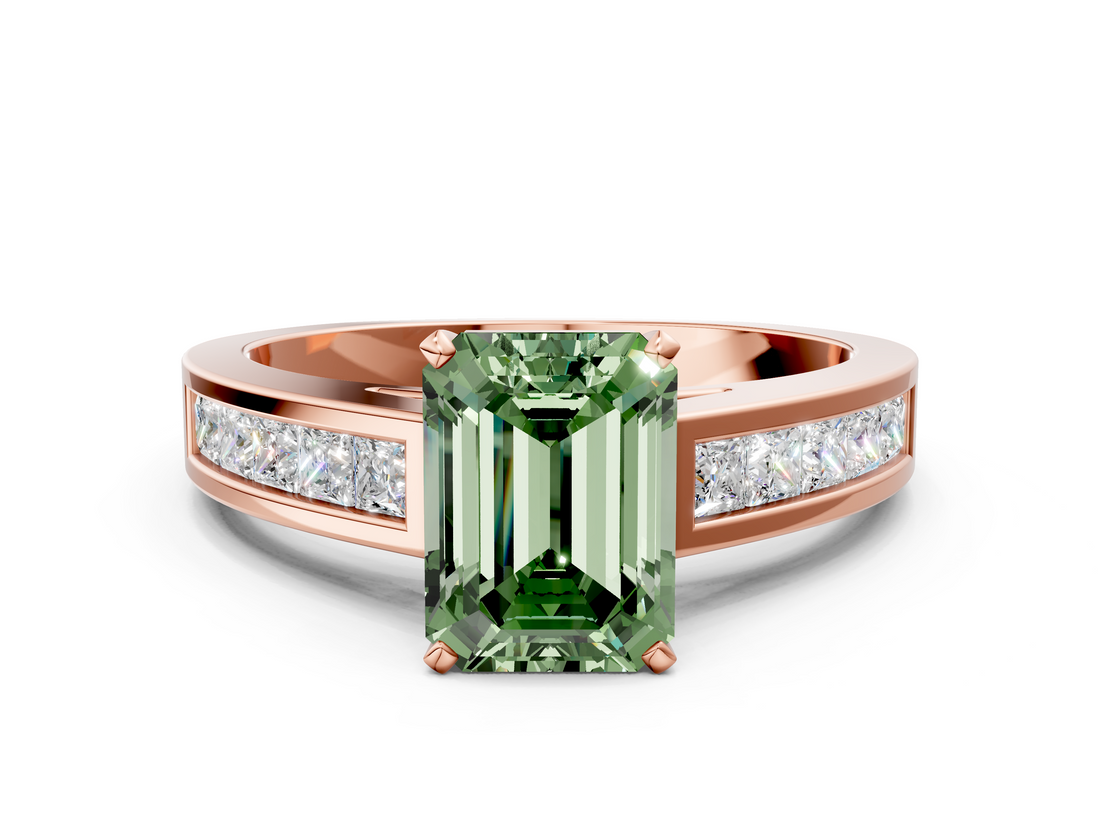 Rose gold Fancy Green Emerald  Solitaire Diamond Ring with Channel-Set Band and Four-Prong Setting_3