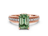 Rose gold Fancy Green Emerald  Solitaire Diamond Ring with Channel Set Band and Six-Prong Setting_48