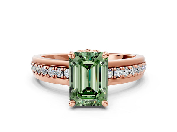 Rose gold Fancy Green Emerald  Solitaire Diamond Ring with Channel Set Band and Six-Prong Setting