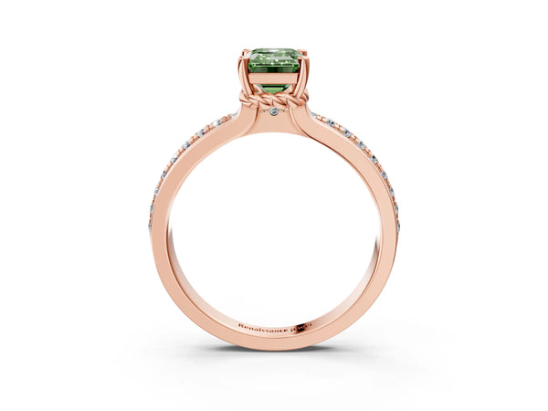 Rose gold Fancy Green Emerald  Solitaire Diamond Ring with Channel Set Band and Six-Prong Setting