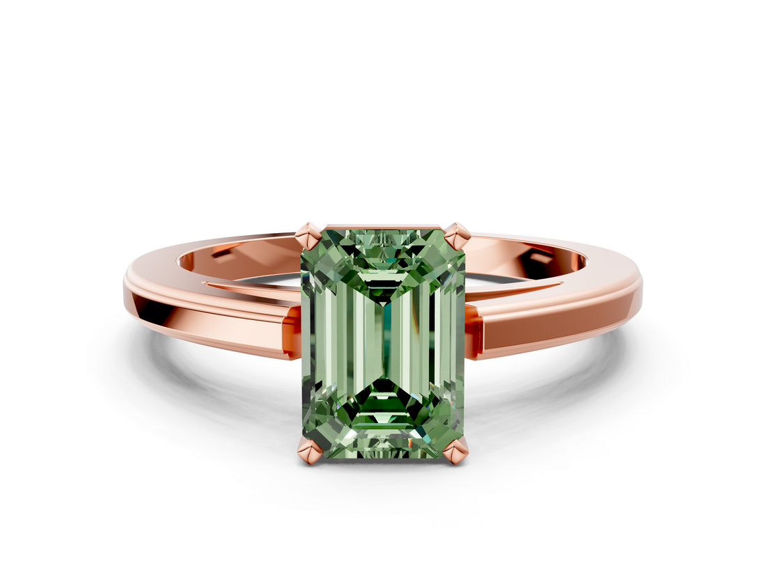 Rose gold Fancy Green Emerald  Solitaire Diamond Ring with Four-Prong Setting and Classic Band_3