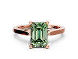 Rose gold Fancy Green Emerald  Solitaire Diamond Ring with Four-Prong Setting and Tapered Band 1