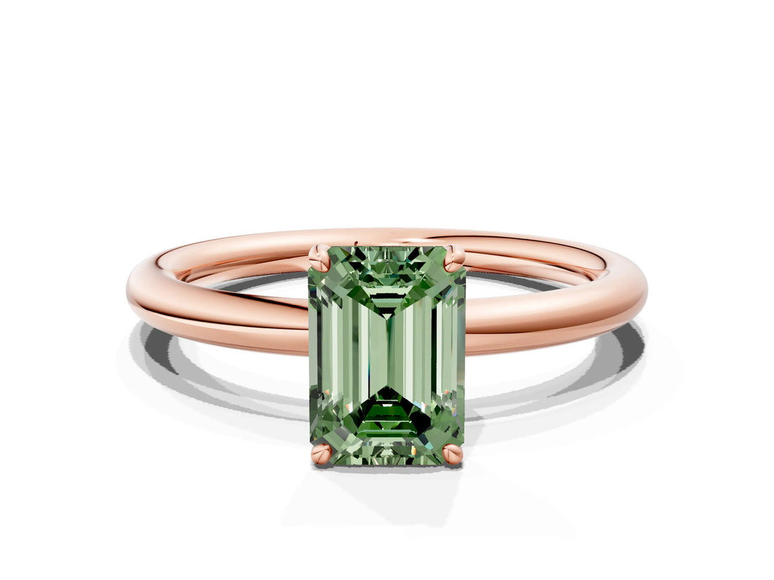 Rose gold Fancy Green Emerald  Solitaire Diamond Ring with Four-Prong Setting on a Plain Band_20