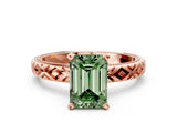 Rose gold Fancy Green Emerald  Solitaire Diamond Ring with Milgrain and Black Enamel X Pattern Band_197