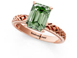 Rose gold Fancy Green Emerald  Solitaire Diamond Ring with Milgrain and Black Enamel X Pattern Band_198