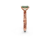 Rose gold Fancy Green Emerald  Solitaire Diamond Ring with Milgrain and Black Enamel X Pattern Band_199