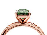 Rose gold Fancy Green Emerald  Solitaire Diamond Ring with Milgrain and Black Enamel X Pattern Band_201