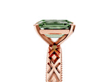 Rose gold Fancy Green Emerald  Solitaire Diamond Ring with Milgrain and Black Enamel X Pattern Band_202