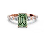 Rose gold Fancy Green Emerald  Solitaire Diamond Ring with Pave Band and Four-Prong Setting_271