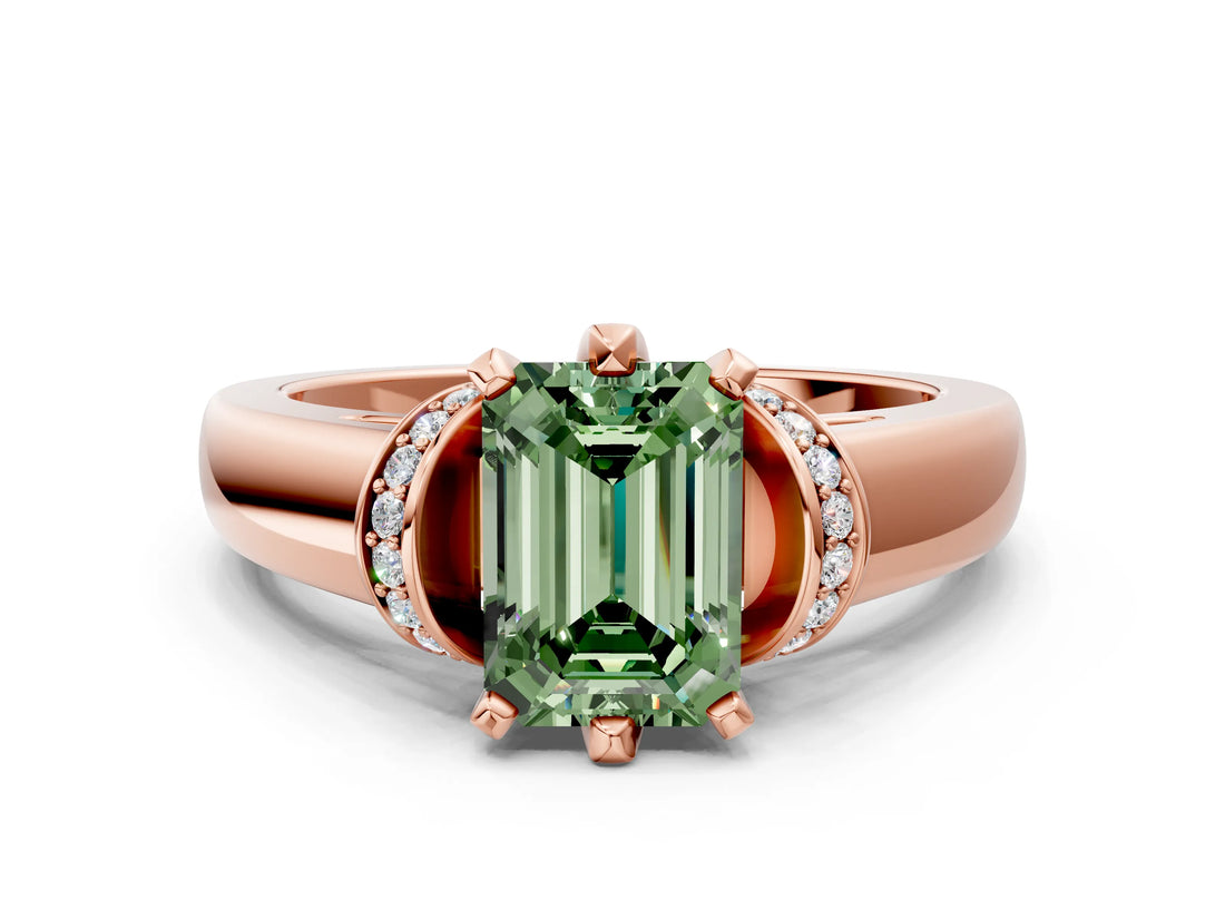 Rose gold Fancy Green Emerald  Solitaire Diamond Ring with Pave Band and Six-Prong Setting_32