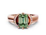 Rose gold Fancy Green Emerald  Solitaire Diamond Ring with Pave Band and Six-Prong Setting_32