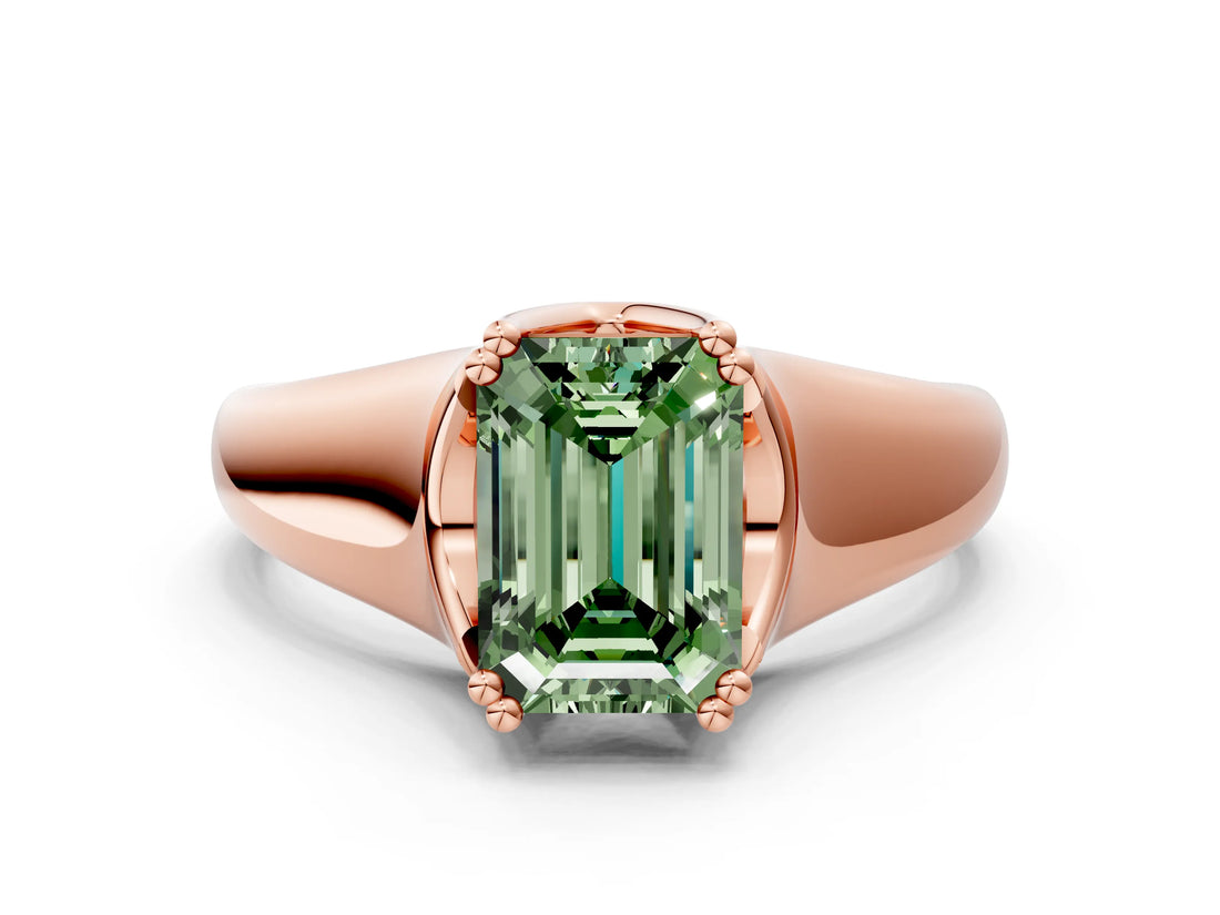 Rose gold Fancy Green Emerald  Solitaire Diamond Ring with Six-Prong Cathedral Setting_32