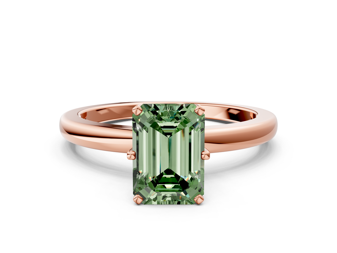 Rose gold Fancy Green Emerald  Solitaire Diamond Ring with Six-Prong Setting on a Classic Band_3
