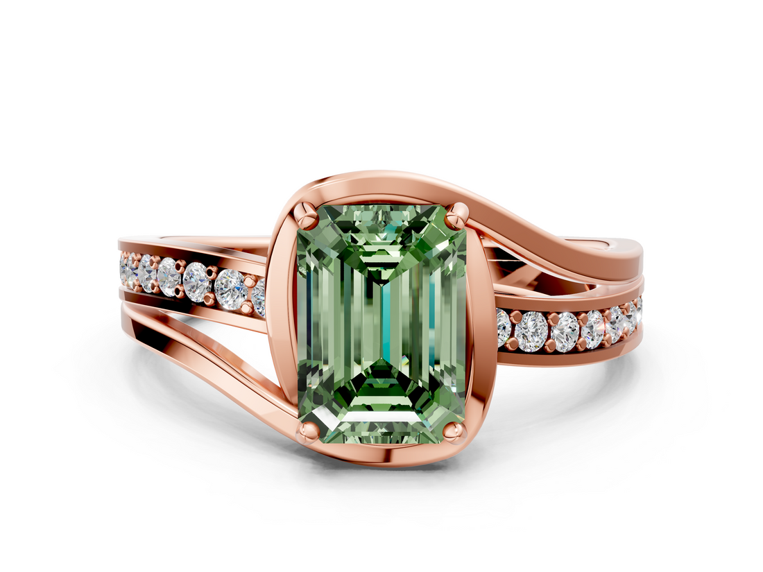 Rose gold Fancy Green Emerald  Solitaire Diamond Ring with Split Shank and Prong Setting_46