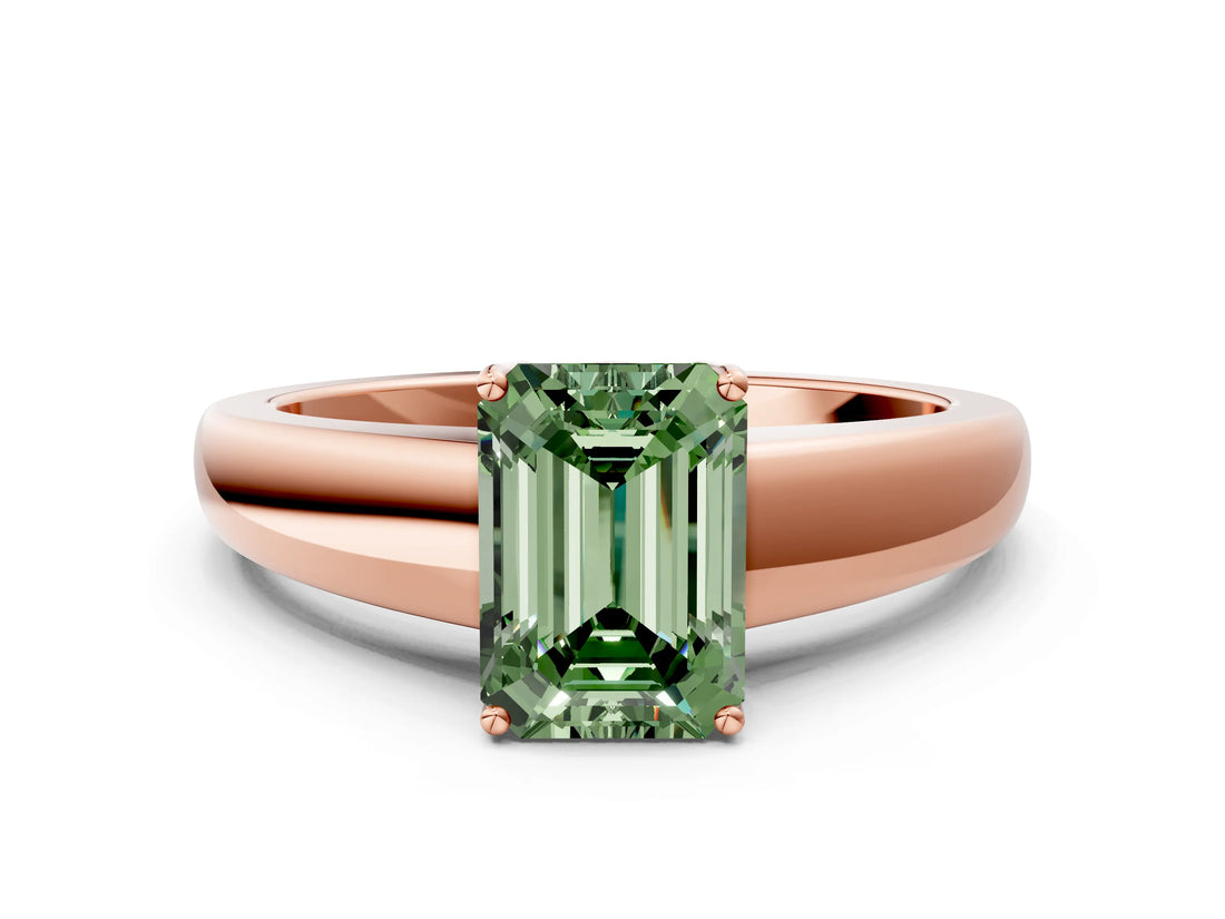 Rose gold Fancy Green Emerald  Solitaire Diamond Ring with Tapered Band and Four-Prong Setting_50