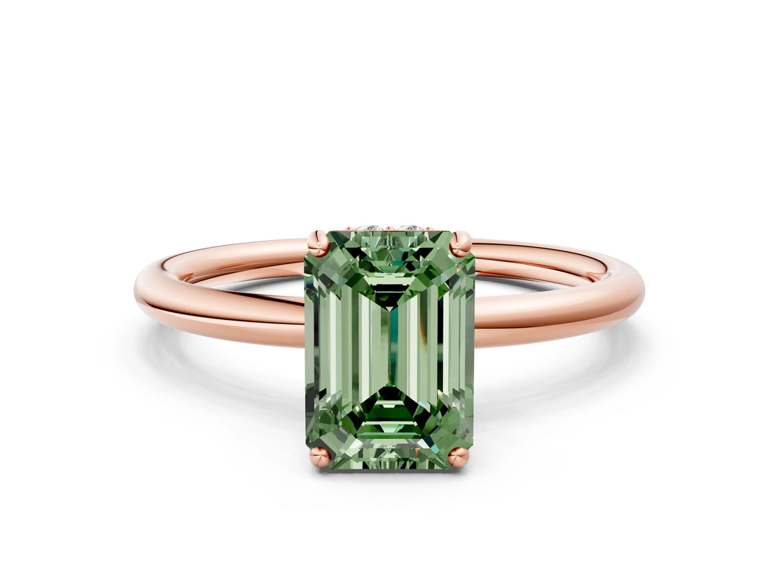 Rose gold Fancy Green Emerald  Solitaire Diamond Ring with a Classic Band and Four-Prong Setting 1