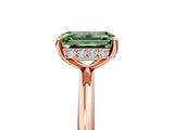 Rose gold Fancy Green Emerald  Solitaire Diamond Ring with a Classic Band and Four-Prong Setting