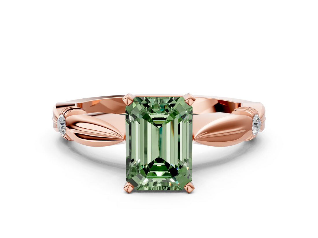 Rose gold Fancy Green Emerald  Solitaire Diamond Twisted Band with Four-Prong Setting_51