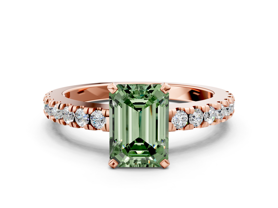 Rose gold Fancy Green Emerald  Solitaire Diamond with Pavé Band and Four-Prong Setting_66
