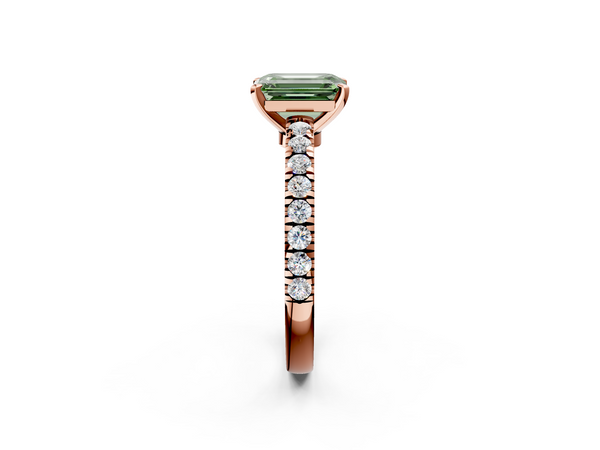 Rose gold Fancy Green Emerald  Solitaire Diamond with Pavé Band and Four-Prong Setting