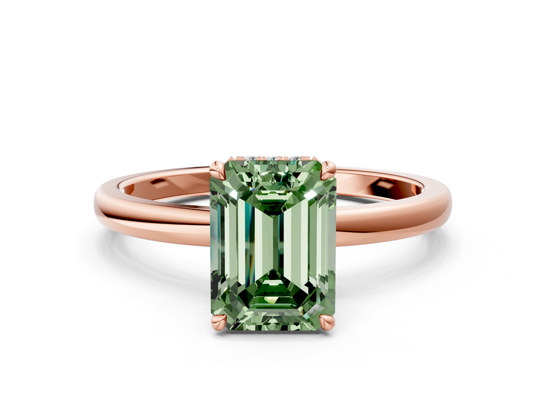 Rose gold Fancy Green Emerald  Solitaire Engagement Ring with Cathedral Band and Four-Prong Setting_21
