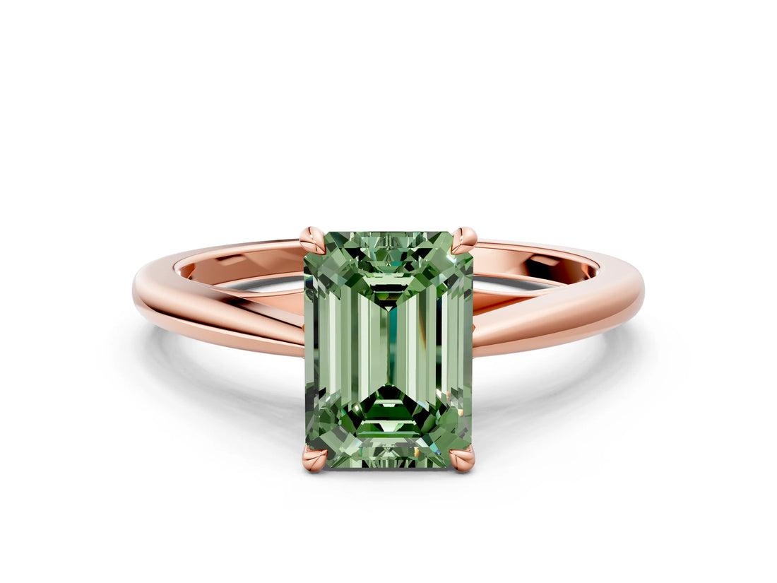 Rose gold Fancy Green Emerald  Solitaire Engagement Ring with Four-Prong Setting and Classic Band 2