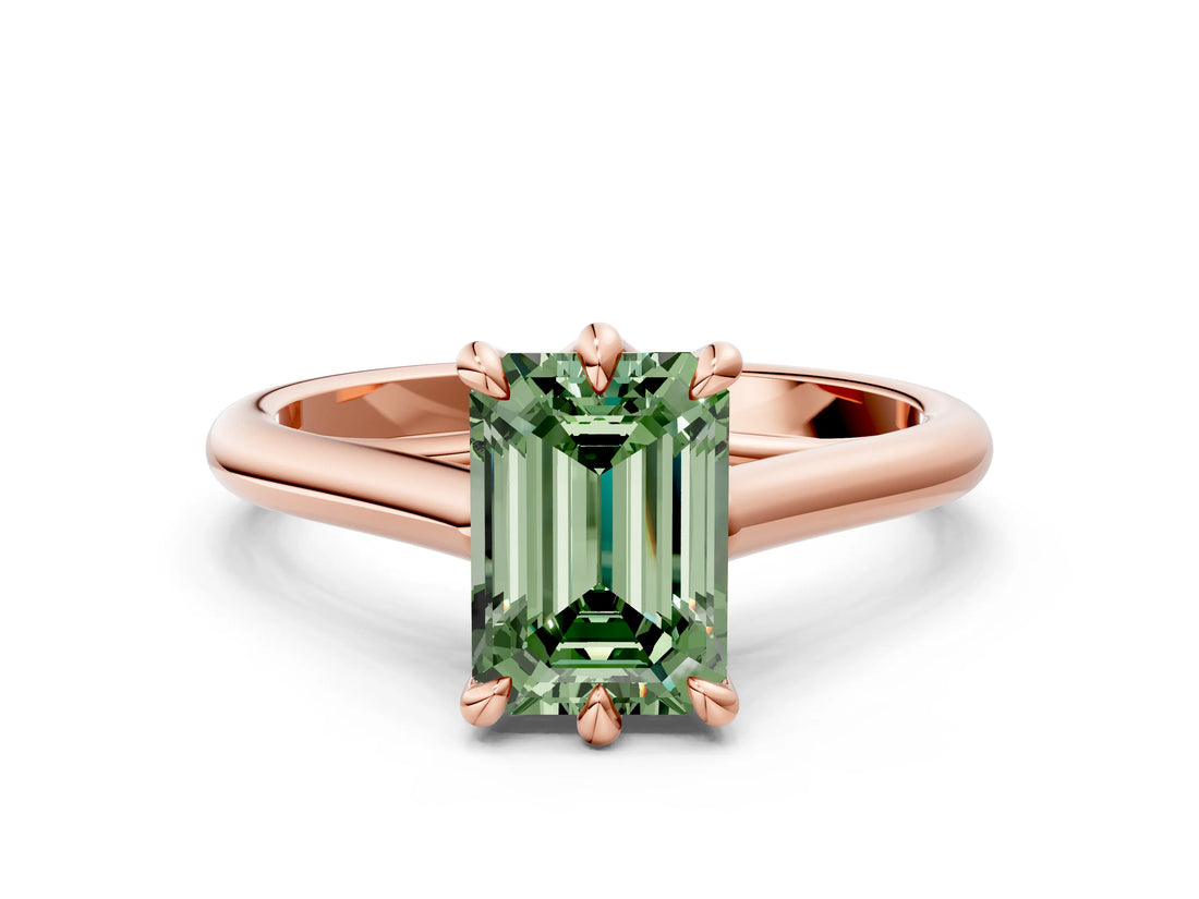 Rose gold Fancy Green Emerald  Solitaire Engagement Ring with Six-Prong Setting and Classic Band 1