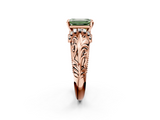 Rose gold Fancy Green Emerald  Solitaire Filigree Engagement Ring with Halo and Prong Setting_70