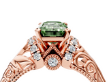 Rose gold Fancy Green Emerald  Solitaire Filigree Engagement Ring with Halo and Prong Setting_72
