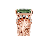 Rose gold Fancy Green Emerald  Solitaire Filigree Engagement Ring with Halo and Prong Setting_73