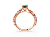 Rose gold Fancy Green Emerald  Solitaire Floral Milgrain Engagement Ring_34