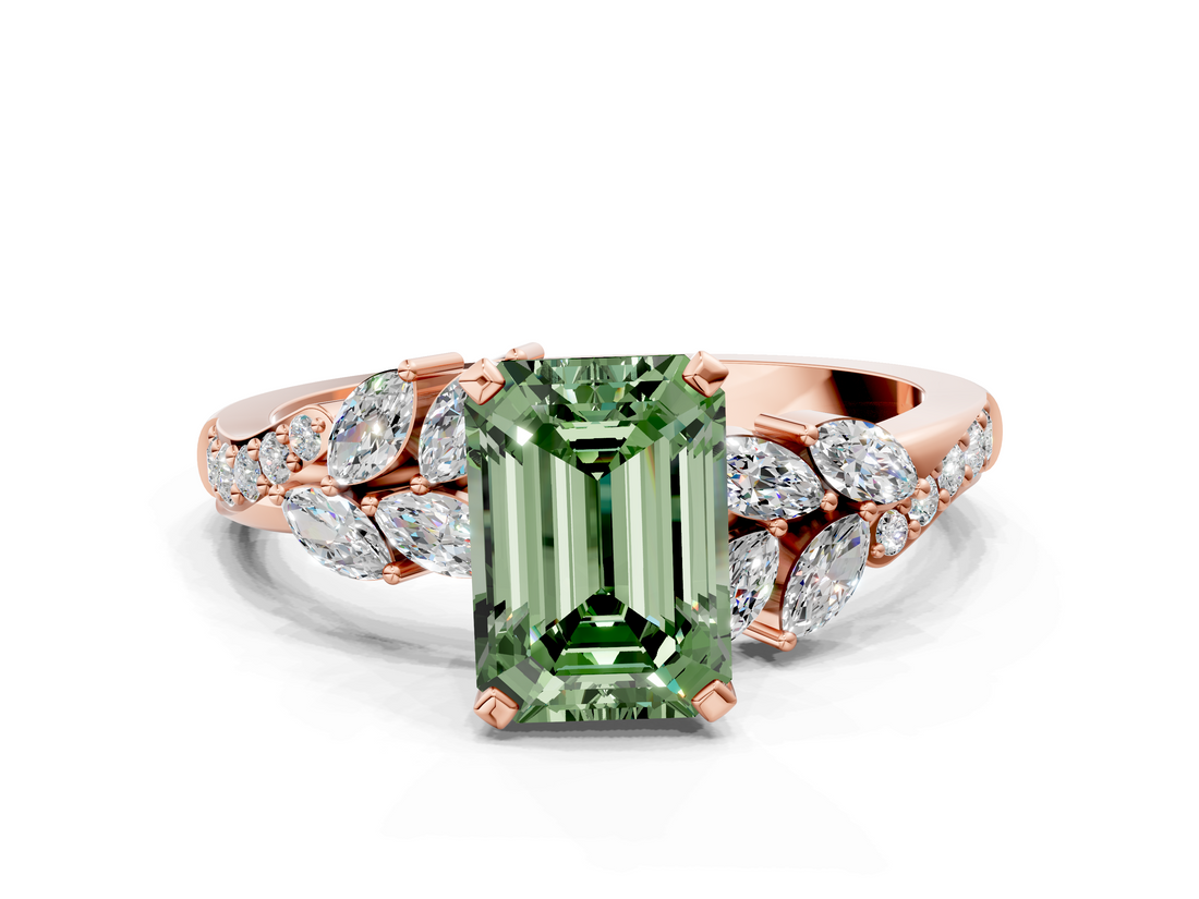 Rose gold Fancy Green Emerald  Solitaire Marquise Twist Band with Six-Prong Setting_64