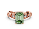 Rose gold Fancy Green Emerald  Solitaire Milgrain Diamond Engagement Ring with Bezel and Marquise Band_121