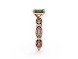 Rose gold Fancy Green Emerald  Solitaire Milgrain Diamond Engagement Ring with Bezel and Marquise Band_123